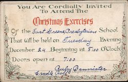 Invitation to attend Christmas Exercises East Green Presbyterian School Postcard