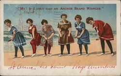 Women on Beach "My! If I Only Had an Anchor Brand Wringer" Advertising Postcard Postcard Postcard