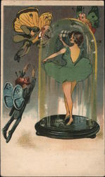 Girl in glass jar, Men Fairies Postcard