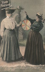 Your Fortune - Two Women and a Wheel of Fortune Fortune Tellers Postcard Postcard Postcard