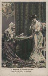 Old Fortune Teller is Reading Cards to a Younger Girl Postcard