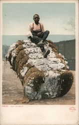 Out on Bail - boy sitting on large hay bail Postcard