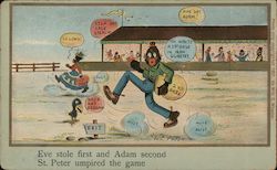 Adam & Eve Baseball Game Black Americana Postcard Postcard Postcard