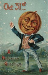 All Halloween greetings - JOL Head Man Postcard