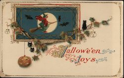 Witch on Broom, Hallowe'En Jys Halloween Postcard Postcard Postcard