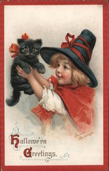 Hallowe'en Greetings Little Girl Witch Postcard