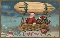 Santa, Airship, Greetings to One and All - Merry Christmas Postcard