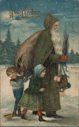 Santa in Green Robe, Children Santa Claus Postcard Postcard Postcard