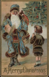 Santa in Blue, A Merry Christmas Santa Claus Postcard Postcard Postcard