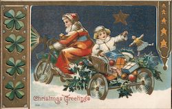 Santa on 3-wheel Motorcycle, Christmas Greetings Santa Claus Postcard Postcard Postcard