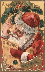 A Merry Christmas - Happy Hours Santa Claus Postcard Postcard Postcard