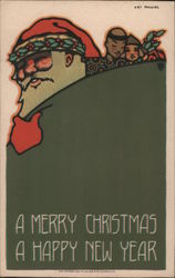 Arts & Crafts Style Santa A Merry Christmas, A Happy New Year Postcard