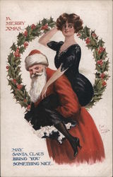 Woman Being Carried Piggyback-Style by Santa Claus Postcard Postcard Postcard