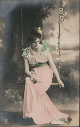 Lady on a Swing Women Postcard Postcard Postcard