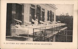 Sick Children in Hospital Beds on Balcony Postcard