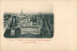 Panorama de l'Arc de Triomphe vers la Tour Eiffel Paris, France Postcard Postcard Postcard