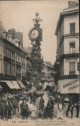 The clock and Vergeaux Street Postcard