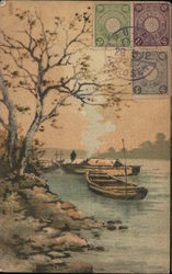 2 boats on a lakeshore Postcard