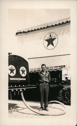 Man in front of Texaco Station, 1932 Original Photograph