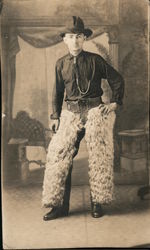 Man in Wooly Chaps and Cowboy Attire Postcard