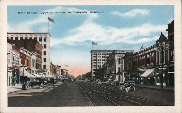 Main Street, Looking North, Hutchinson Kans. Kansas Postcard