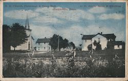 M.E> Church, Parsonage & Town Hall, G.E. Jervis’ Store & Dwelling Postcard