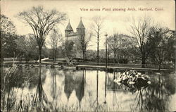 View across Pond showing Arch Postcard