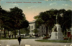 Library and Soldiers' Monument Lynn, MA Postcard Postcard