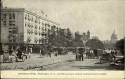 National Hotel and Pennsylvenia Avenue looking towards Capitol Postcard