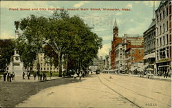 Front Street And City Hall Park Towards Main Street Worcester, MA Postcard Postcard