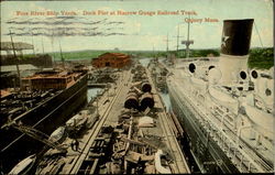 Fore River Ship Yards. Dock Pier At Narrow Guage Railroad Track Quincy, MA Postcard Postcard