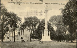 Soldiers' Monument And Congregational Church Wakefield, MA Postcard Postcard