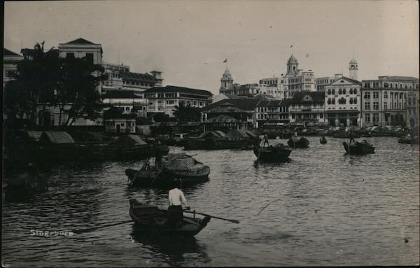 Singapore Harbor with boats Southeast Asia Postcard