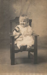 Studio Photo: Child Sitting in Chair Holding Stuffed Animal Children Postcard Postcard Postcard