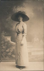 Woman Standing and Wearing a Long Dress with Large Hat Postcard