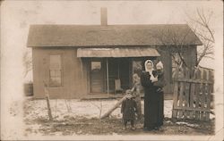 Woman & Children outside Small Homestead Family Portaits Postcard Postcard Postcard