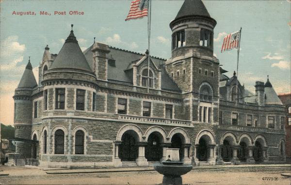 Post Office Augusta, ME Postcard