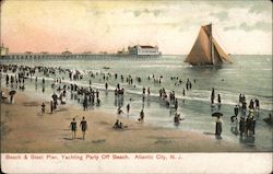 Beach and Steel Pier, Yachting Party Off Beach Atlantic City, NJ Postcard Postcard Postcard