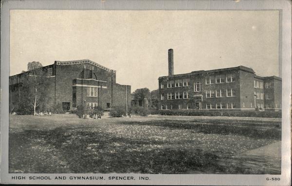 High School and Gymnasium Spencer, IN Postcard