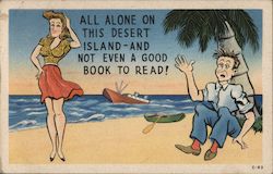 All Alone on This Desert Island and Not Even a Good Book to Read Comic, Funny Postcard Postcard Postcard