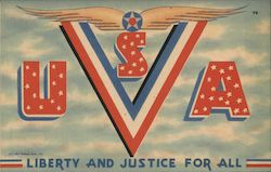 USA - V is for Victory - Liberty and Justice For All World War II Postcard Postcard Postcard