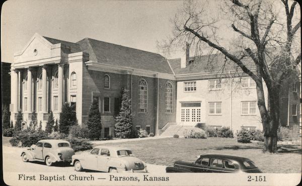 First Baptist Church Parsons, KS Postcard