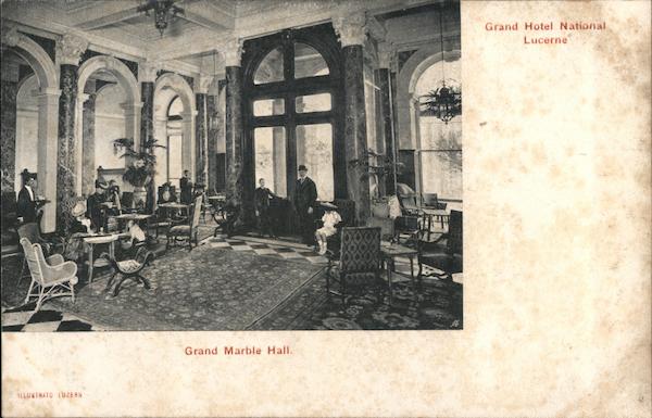 Grand Hotel National, Grand Marble Hall Lucerne, Switzerland Postcard