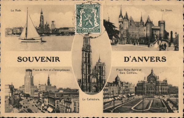 Souvenir of Antwerp Belgium Postcard