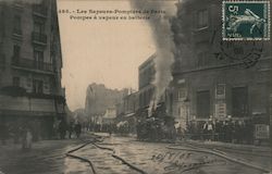 Les Sapeurs-Pompiers de Paris, Pompes à vapeur en batterie Postcard