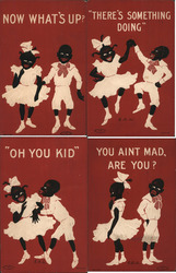 Set of 4: Black Children Boy & Girl Postcard