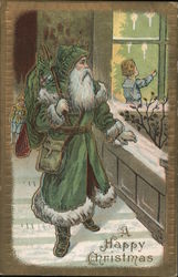 A Happy Christmas - Santa in Green Santa Claus Postcard Postcard Postcard