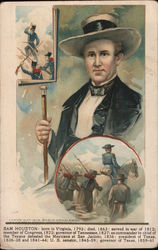 Sam Houston with Two Inset Military Pictures Political Postcard Postcard Postcard