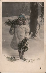 Girl in Winter Coat Standing in Snow Children Postcard Postcard Postcard