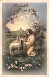 Angels - Jesus Christ Blesses a Lamb Religious Postcard Postcard Postcard